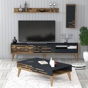 Conjunto de Mobiliário de Sala de Estar Valensiya – Nogueira Antracite