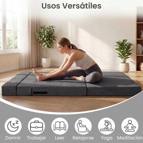 Sofá-cama futon dobrável grande 3 em 1 com 2 almofadas, tecido de chenille , para sala, quarto ou escritório cinzento