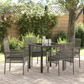 vidaXL Conjunto de Jantar de Jardim de 5 Peças com Almofadas Cinza Vime PE