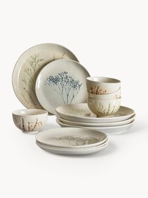 Conjunto de loiça artesanal com padrão de ervas Bea, 4 pessoas, conjunto de 12