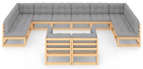12 pcs conjunto lounge de jardim com almofadões pinho maciço
