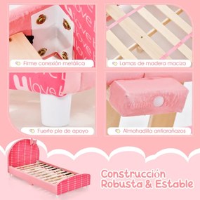 Cama infantil Estrutura de cama infantil com cabeceira e estribo macios para meninas com 6 pés estáveis ​​ajustáveis ​​152 x 77 x 70 cm rosa