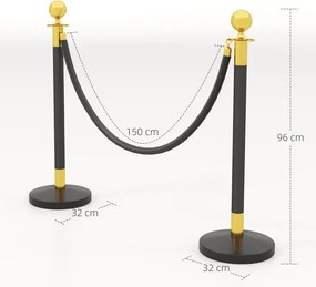 Postes Separadores em Aço Inoxidável 2 Unidades 96 cm de Altura Base Recarregável com Água 2 Cordas de Veludo Preto de 1,5 m para Teatro Festa Casamen
