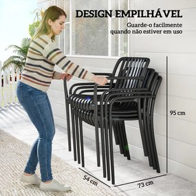 Conjunto de 4 Cadeiras de Jardim (MESA NÃO INCLUIDA) Empilháveis em PP com Encosto Curvado e Assento com Ripas 55x58,5x81,5 cm Preto