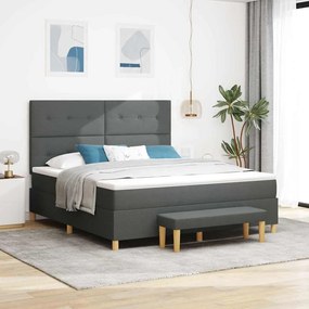 vidaXL Cama Box Spring com Colchão e Banco Cinza Escuro 180x200 cm Tecido