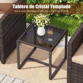 Conjunto de 3 móveis de rattan para jardim, com 2 cadeiras, mesa de vidro e almofadas pretas com capas removíveis, para jardim, terraço ou piscina Cas