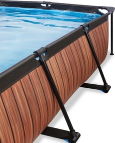 Piscina retangular Wood 300 x 200 x 65 cm com bomba de filtragem e cobertura - Castanho