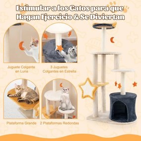 Arranhador para gatos de 128 cm de vários níveis Brinquedos de peluche Bege + Cinzento escuro + Laranja