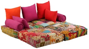 Pufe modular de 2 lugares tecido em retalhos