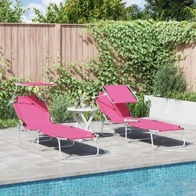 Espreguiçadeiras Dobráveis 2 pcs com Toldo Rosa Tecido Oxford 600D