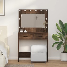 Mesa de Maquiagem vidaXL com Luzes LED Castanho Carvalho 78,5x41x135 cm