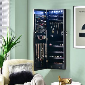 Armario Espelho Guarda joias Para Porta com espelho de corpo inteiro com luzes LED Organizador de jóias Preto