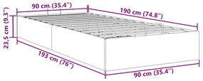 Estrutura de cama otomana sem colchão 90x190 cm tecido cinzento