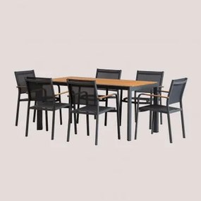 Conjunto De Mesa Retangular 160x90 Cm Em Madeira De Eucalipto Archer Classic E 6 Cadeiras De Jardim Empilháveis Em Alumínio Arch Cinza Grafito - Sklum