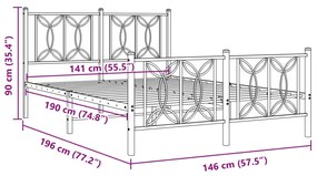 Estrutura de cama com cabeceira e pés 140x190 cm metal branco