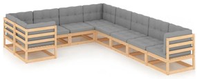 9 pcs conjunto lounge de jardim c/ almofadões pinho maciço