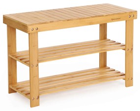 SONGMICS Banco de sapatos de bambu de 3 andares, organizador de armazenamento de sapateira, 70 x 28 x 45 cm, ideal para corredor, banheiro, sala de estar e corredor LBS04N