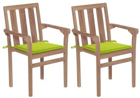 Cadeiras jardim c/ almofadões verde brilhante 2 pcs teca maciça