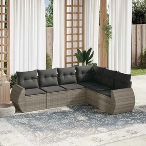 6 pcs conj. sofás jardim com almofadões vime PE cinzento-claro