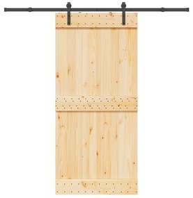 Porta de correr com ferragens 95x210 cm madeira de pinho maciça