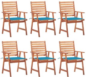 Cadeiras de jantar p/ jardim 6 pcs c/ almofadões acácia maciça