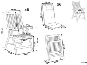 Conjunto de 6 cadeiras de jardim com almofadas castanhas TOSCANA Beliani