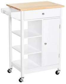 HOMCOM Carrinho de Cozinha multifuncional com 1 gaveta 1 armário 3 prateleiras abertas 66x39,5x86,5 cm Branco | Aosom Portugal