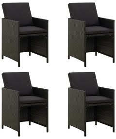 vidaXL Cadeiras de jardim com almofadões 4 pcs vime PE preto