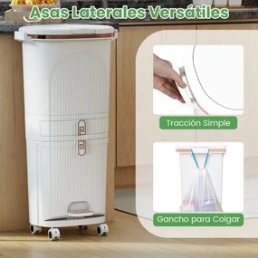 Caixote do lixo de 42 L com 2 caixotes removíveis, gaveta com pedal e rodas para sala, cozinha e casa de banho, branco