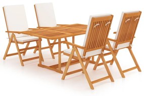 vidaXL 5 pcs conjunto de jantar p/ jardim c/ almofadões teca maciça