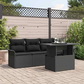 vidaXL Conjunto de sofá de jardim com 5 peças e almofadas pretas de rattan e poliéster