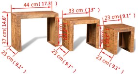 Conjunto mesas de encastrar 3 pcs madeira de mangueira maciça