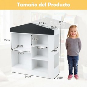 Estante infantil em forma de casa 94 x 30 x 102 cm com 11 compartimentos abertos para quarto, sala de jogos ou creche – Branca