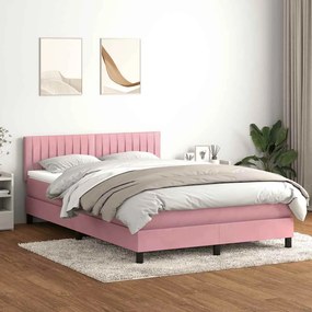 vidaXL Cama box spring c/ colchão e LED 140x220 cm veludo rosa