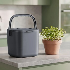 Cubo de compostagem à prova de odores com tampa e pega, 4 L, 24 x 20 x 19,5 cm, cinzento
