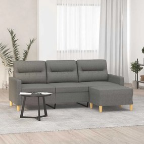 vidaXL Sofá de 3 lugares com apoio de pés 180 cm tecido cinza-escuro