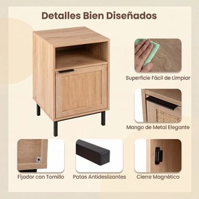 Conjunto de 2 Mesas de Cabeceira com Porta e Prateleira Aberta, 40 x 35 x 65,5 cm, Arrumação Multinível, Natural