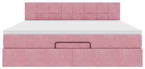 Estrutura de cama otomana com colchão 160x200 cm veludo rosa