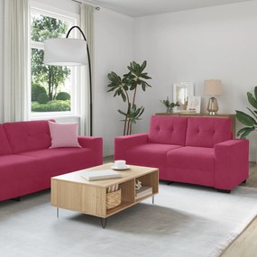 Conjunto de Sofá 3 Peças com Almofadas Vermelho Vinho em Veludo