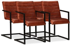 vidaXL Cadeiras de jantar 4 pcs couro genuíno castanho