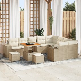 Conjunto de Sofá de Jardim vidaXL de 12 Peças com Almofadas Bege Ratta