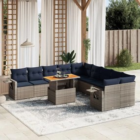 vidaXL 11 pcs conjunto sofás de jardim c/ almofadões vime PE cinzento