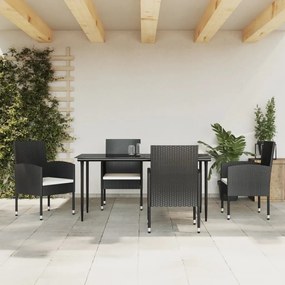 vidaXL 5 pcs conjunto de jantar para jardim vime PE e aço preto