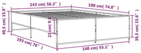 Estrutura de cama 140x190 cm derivados madeira/metal