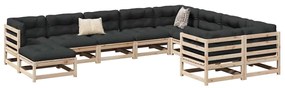 10 pcs conjunto sofás jardim c/ almofadões madeira pinho maciço