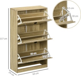 Sapateira com 3 portas, capacidade para 18 pares, ideal para a entrada, corredor ou sala de estar, 63 x 24 x 117 cm, em cor carvalho