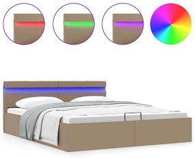 Cama hidrául. arrumação e LED 160x200cm couro artif. cappuccino