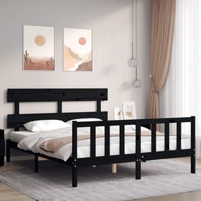 3193285 vidaXL Estrutura de cama com cabeceira 160x200 cm madeira maciça preto