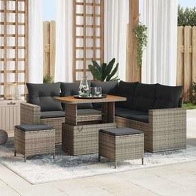 Conjunto de Sofá de Jardim vidaXL 8 Peças com Almofadas Cinza Rattan de Polímero Acácia
