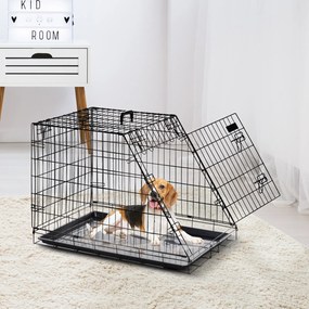 Gaiola de transporte para cães, tamanho L, dim. 78 x 47 x 55 cm, metal preto